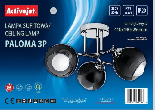 Lampa wisząca Activejet AJE-PALOMA 3P E27 3x40W - 2826365