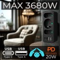 MACLEAN GNIAZDKO PRĄDOWE X3 + 4XUSB, ROZGAŁĘŹNIK Z 3 GNIAZDAMI, 2XUSB A, 2XUSB C PD 20W, 1X16A + 2X6A MCE248 F/B - 2834991