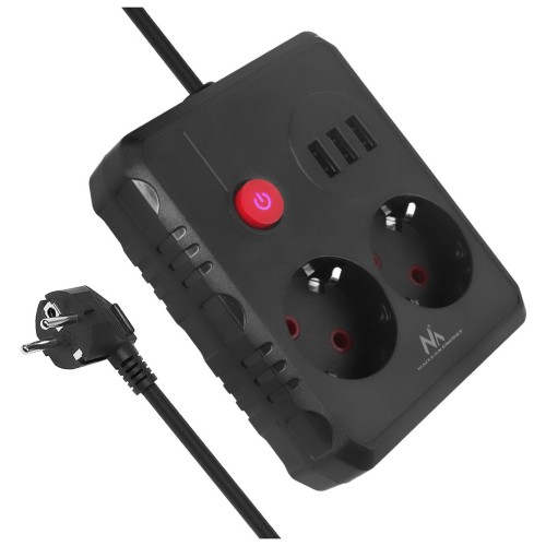 MACLEAN LISTWA ZASILAJĄCA, PRZEDŁUŻACZ 2 GNIAZDA + 3XUSB, 110-240V AC 50/60HZ, 2.1A MAX 2500W, 1.5M, CZARNA MCE387 B - 2835112