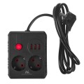 MACLEAN LISTWA ZASILAJĄCA, PRZEDŁUŻACZ 2 GNIAZDA + 3XUSB, 110-240V AC 50/60HZ, 2.1A MAX 2500W, 1.5M, CZARNA MCE387 B - 2835115