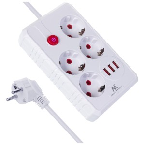 MACLEAN LISTWA ZASILAJĄCA, PRZEDŁUŻACZ 4 GNIAZDA + 3XUSB, 110-240V AC 50/60HZ, 2.1A MAX 2500W, 1,5M, BIAŁA MCE392 W