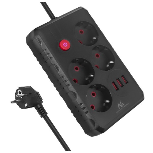 MACLEAN LISTWA ZASILAJĄCA, PRZEDŁUŻACZ 4 GNIAZDA + 3XUSB, 110-240V AC 50/60HZ, 2.1A MAX 2500W, 1,5M, CZARNA MCE392 B - 2835167