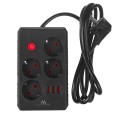 MACLEAN LISTWA ZASILAJĄCA, PRZEDŁUŻACZ 4 GNIAZDA + 3XUSB, 110-240V AC 50/60HZ, 2.1A MAX 2500W, 1,5M, CZARNA MCE392 B - 2835169
