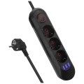 MACLEAN LISTWA ZASILAJĄCA, PRZEDŁUŻACZ 3 GNIAZDA + 3XUSB, 110-240V AC 50/60HZ, 2.1A MAX 2500W, 1,5M, CZARNA MCE394 B - 2835191