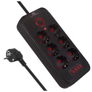 MACLEAN LISTWA ZASILAJĄCA MACLEAN, PRZEDŁUŻACZ 6 GNIAZD + 4XUSB, 110-240V AC 50/60HZ, 2.1A MAX 2500W, 3M, CZARNA, MCE391 B MC