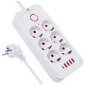 MACLEAN LISTWA ZASILAJĄCA, PRZEDŁUŻACZ 6 GNIAZD + 4XUSB, 110-240V AC 50/60HZ, 2.1A MAX 2500W, 3M, BIAŁA MCE391 W - 2835224