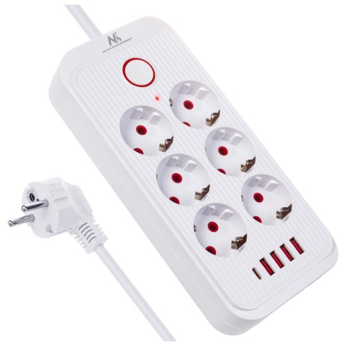 MACLEAN LISTWA ZASILAJĄCA, PRZEDŁUŻACZ 6 GNIAZD + 4XUSB, 110-240V AC 50/60HZ, 2.1A MAX 2500W, 3M, BIAŁA MCE391 W - 2835224