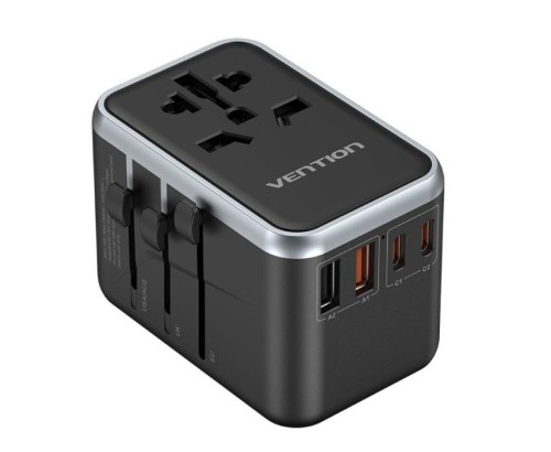 Uniwersalny adapter podróżny z ładowarką Vention 65W GaN 2x USB-A 2x USB-C czarny - 2849797