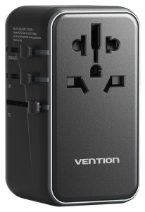 Uniwersalny adapter podróżny z ładowarką Vention 100W GaN 1x USB-A 3x USB-C czarny