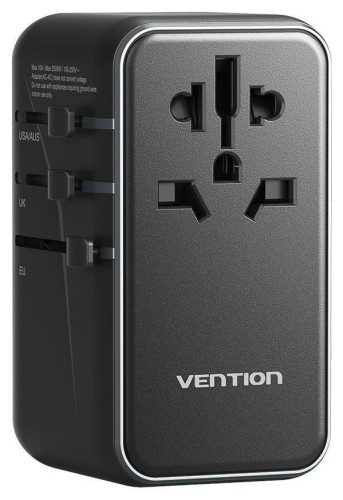 Uniwersalny adapter podróżny z ładowarką Vention 100W GaN 1x USB-A 3x USB-C czarny - 2845443
