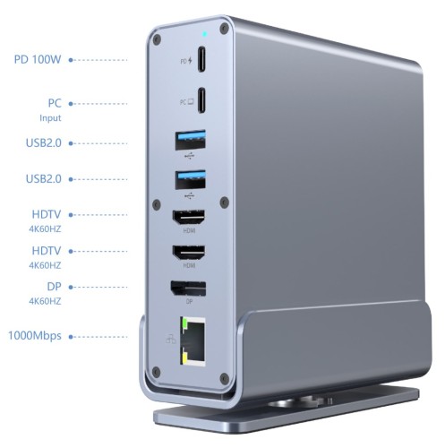 GEMBIRD MULTI ADAPTER USB TYP CF 15W1 (USB AF-PORTY V.2X2+V.3X3, TYP CF+HDMIX2+DISPLAYPORT+PD+CZYTNIK KART+GIGALAN+AUDIO SZAR - 2856460