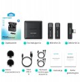 Zestaw 2 bezprzewodowych mikrofonów krawatowych Vention USB-C z etui ładującym czarny - 2846001