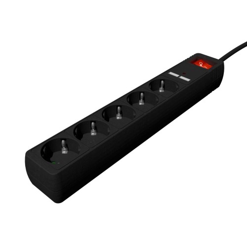 GEMBIRD LISTWA ZASILAJĄCA, PRZECIWPRZEPIĘCIOWA 5XSCHUKO + 2X USB, 1,5M, KOLOR CZARNY - 2860684