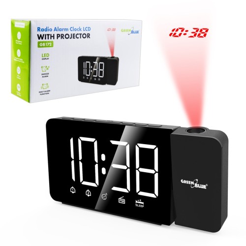 GREENBLUE RADIOBUDZIK CYFROWY LED Z PROJEKTOREM GREENBLUE,RADIO FM, ALARM, ZEGAR 12/24, ZASILANIE USB 5V DC + CR2032 GB172 - 2877960