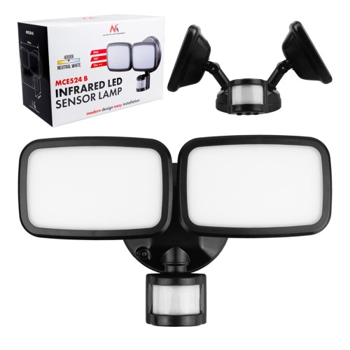 MACLEAN ŚCIENNA LAMPA LED, Z CZUJNIKIEM PIR, 20W, 1500LM, IP65, NEUTRAL WHITE 4000K, CZARNA MCE524 B - 2878194