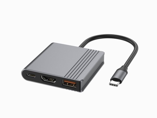 GEMBIRD MULTI ADAPTER USB TYPU C 3 W 1 (PORT USB + HDMI + WIDEO USB-C), KOLOR SZARY - 2892043