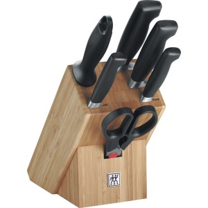 Zestaw noży ZWILLING Four Star 35068-002-0 (Blok do noży, Nożyce x 1, Nóż do warzyw i owoców (10 cm), Nóż do wędlin (16 cm), Nóż szefa kuchni (20 cm), Nóż uniwersalny (13 cm), Ostrzałka do ostrza)