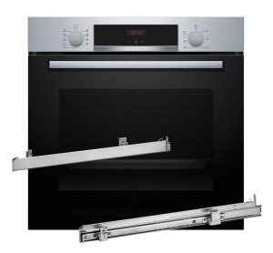 Piekarnik BOSCH HBA514BS3 + Prowadnice teleskopowe 1 poziomowe BOSCH HEZ538000