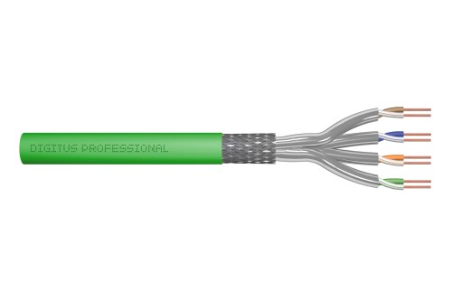 Kabel instalacyjny DIGITUS kat.8.2, S/FTP, Dca, AWG 22/1, LSOH, 500m, zielony, szpula - 1912271