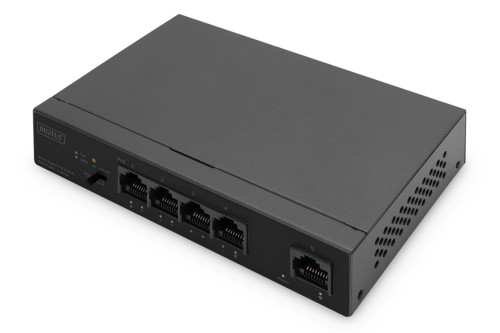Digitus Przełącznik Gigabit Ethernet PoE, 4 porty PoE + 1 port uplink, dostępna moc zasilania PoE: 60 W - 2759027