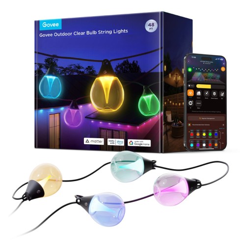 Oświetlenie LED Govee H7025 RGBICW Outdoor String Lights, Zewnętrzne, 14.63m, 2.4GHz Wi-Fi + Bluetooth - 2747906