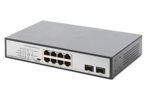 Digitus Przełącznik sieciowy niezarządzalny desktop 8x RJ45 Gb/s (w tym 6xPoE)+ 2x SFP, PoE++ max budżet 180W - 1912629