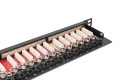 Panel krosowy high density 19'' 24x RJ45, LSA poziom, kat.6A, ekranowany, 0.5U, czarny, prowadnica kabli - 2820211