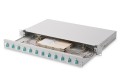 Panel krosowy FO z wyposażeniem 19'' 1U, 12x LC dx, OM3, pigtaile, adaptery, tacki, wysuwany, szary - 2886625