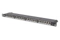 Panel krosowy high density 19'' 24x RJ45, LSA poziom, kat.6, ekranowany, 0.5U, czarny, prowadnica kabli - 2809597