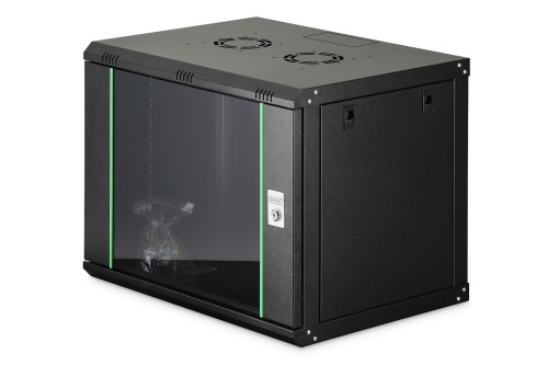 Szafa sieciowa wisząca DYNAmic 19" 9U rack 600x450, drzwi szyba, czarny, niedzielona, złożona, 60kg - 2799297