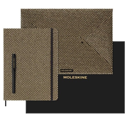 Moleskine Zestaw Shine zawiera niedatowany planer i teczkę oraz pióro wieczne Kaweco, metaliczny złoty. - 2909287