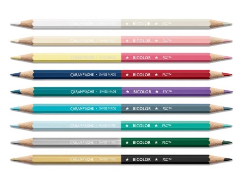 CARAN D'ACHE Kredki XMAS25 Alpine Frost, 9 dwustronnych kredek akwarelowych (oferujących 18 kolorów) oraz pędzelka, w mroźnym pudełku inspirowanym szwajcarskimi szczytami. - 2909443