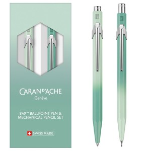 Caran d’Ache Zestaw Długopis szwajcarski 849 i ołówek automatyczny 844, Misty Forest, kolor zielony.