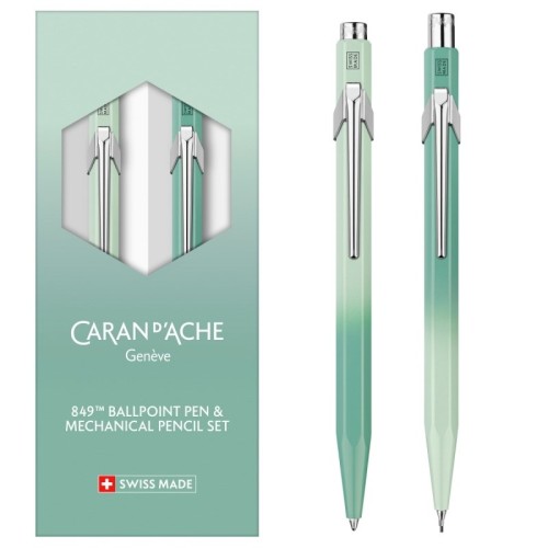 Caran d’Ache Zestaw Długopis szwajcarski 849 i ołówek automatyczny 844, Misty Forest, kolor zielony. - 2909703