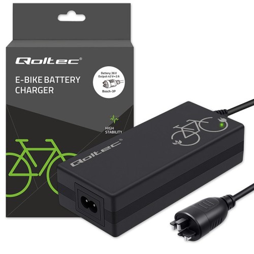 Qoltec Szybka Ładowarka do roweru elektrycznego 36V | 42V | 2A | wtyczka Bosch 3Pin +kabel zasilający - 2911594