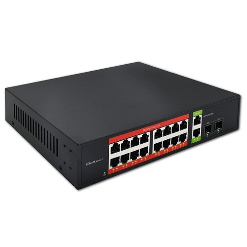 Qoltec Przełącznik sieciowy SWITCH Gigabit Ethernet PoE | 16x RJ45 | 2x RJ45 Uplink | 2x SFP | 1000Mb/s - 2912455
