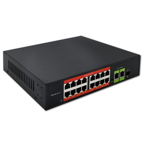 Qoltec Przełącznik sieciowy SWITCH Fast Ethernet PoE | 16x RJ45 10/100 Mb/s | 2x RJ45 Uplink 1000 Mb/s | 1x SFP 1000 Mb/s - 2912466