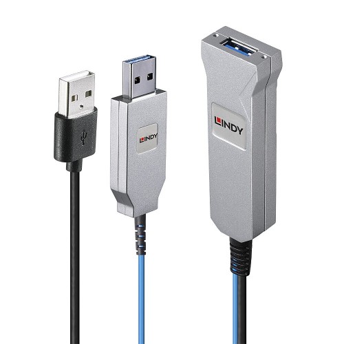 Lindy 43345 kabel USB USB 3.2 Gen 1 (3.1 Gen 1) 30 m USB A 2 x USB A Niebieski, Srebrny - 2926216