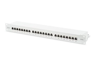 Digitus Panel krosowy (patch panel) 19'' 24x RJ45, LSA poziom, kat.6A, ekranowany, 1U, szary, prowadnica kabli