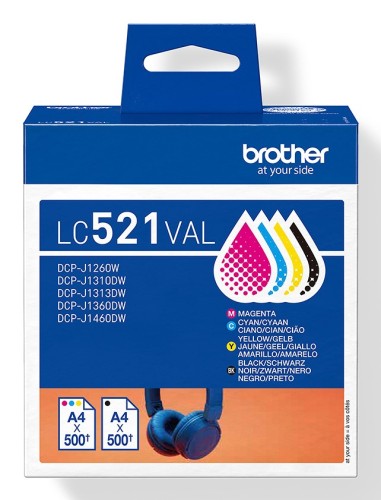 Brother LC521VAL nabój z tuszem 4 szt. Oryginalny Czarny, Cyjan, Purpurowy, Żółty - 2939594