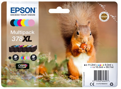 Tusz Epson 378XL Multipack 6-kolorów C13T37984010 (czarny, żółty, cyjan, magenta, jasny magenta, jasny cyjan) - 2939621