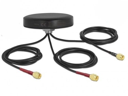 DeLOCK Antena dwupasmowa LTE MIMO WLAN 802.11 ac/ax/a/h/b/g/n 3 x SMA męski RG-174 1 m montaż na śruby, polowa, czarna - 2948318