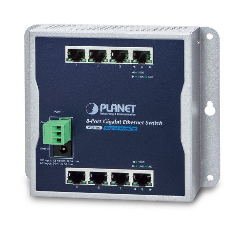 PLANET WGS-803 łącza sieciowe Nie zarządzany L2 Gigabit Ethernet (10/100/1000) Czarny - 2948709