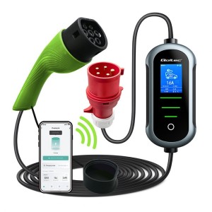 Qoltec Mobilna ładowarka do samochodu elektrycznego EV i hybryd z regulacją 2w1 Typ2 | 22kW | 400V | CEE 32A | Wi-fi | TUYA | SMART LIFE | LCD | Przenośna | Wallbox | 7m