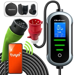 Qoltec Mobilna ładowarka do samochodu elektrycznego EV i hybryd z regulacją 2w1 Typ2 | 7kW | 230V | CEE 32A | Wi-fi | TUYA | SMART LIFE | LCD | Przenośna | Wallbox | 5m