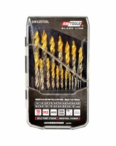 AWTOOLS WIERTŁO DO METALU M2 HSS-TiN KPL.19szt.  /1.5-10mm / BLACK LINE