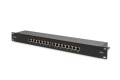 Digitus Panel krosowy (patch panel) 19'' 16x RJ45, LSA poziom, kat.6, ekranowany, 1U, czarny, prowadnica kabli - 2937465