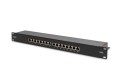 Digitus Panel krosowy (patch panel) 19'' 16x RJ45, LSA poziom, kat.6, ekranowany, 1U, czarny, prowadnica kabli - 2937460