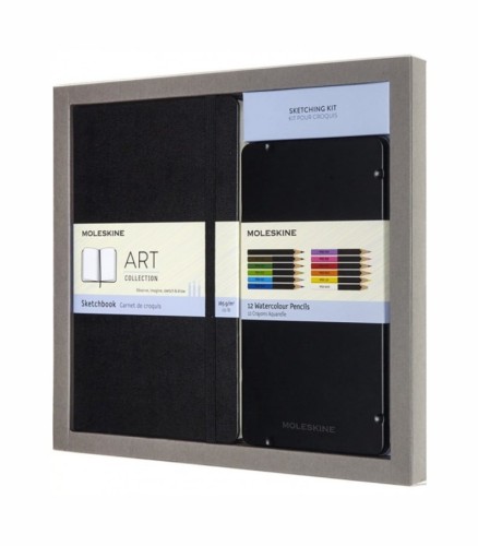 MOLESKINE Zestaw szkicownik z 12 kredkami akwarelowymi z drewna cedrowego, umożliwiają tworzenie prac techniką suchą, jak i mokrą. - 2961980