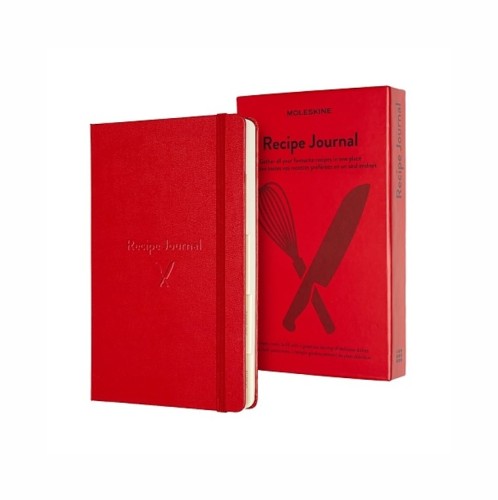 Moleskine Czerwony notatnik Passions to elegancki, 400 stron przepiśnik w twardej oprawie i etui, który dzięki dedykowanemu układowi stron oraz naklejkom pozwala na profesjonalne archiwizowanie rodzin - 2961991